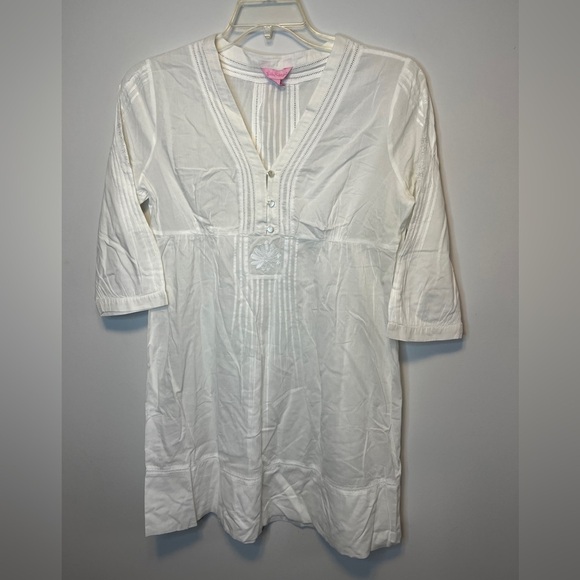 Lilly Pulitzer White Embroidered Cotton Alfa Tunic Top Swim Cover Up Sz M - Picture 2 of 11